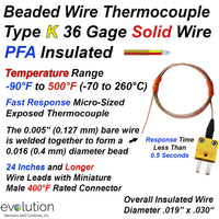Insulated Type K Thermocouple with 36 Gage PFA Wire and Connector