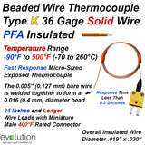 Insulated Type K Thermocouple with 36 Gage PFA Wire and Connector