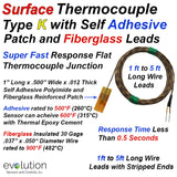Type K Fast Response Surface Thermocouple Wire with Fiberglass Leads