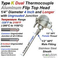 Dual K Type Thermocouple with 1.2 NPT and Industrial Connection Head