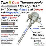 Dual K Type Thermocouple with 1.2 NPT and Industrial Connection Head