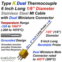Type K Dual Thermocouple 1/8