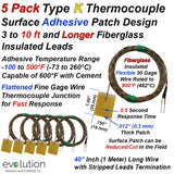5 Pack Type K Fast Response Surface Thermocouple Wire with Fiberglass Leads