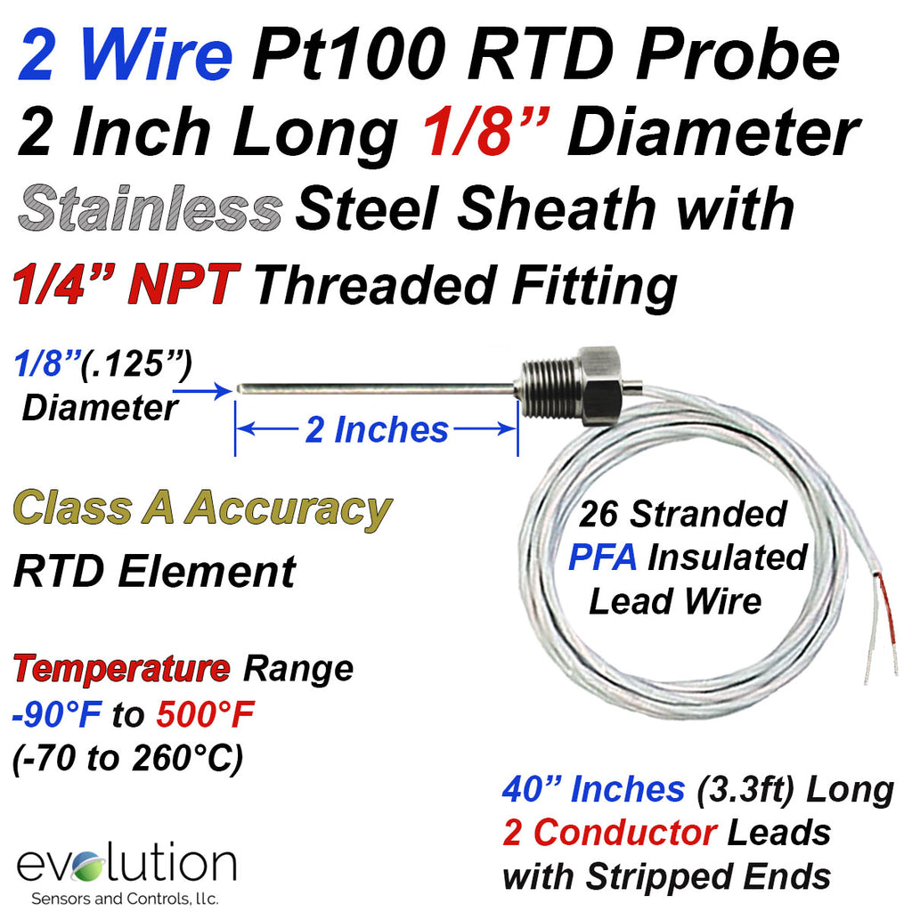 2 Wire Pt100 RTD with 1/4 NPT Fitting 1/8