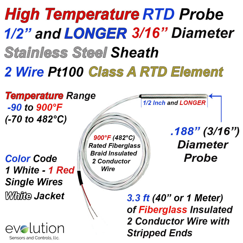 HIgh Temperature RTD Probe 1/2 Inch and Longer 3/16 Diameter Sheath ...
