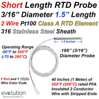 Short RTD Probe - 2 Wire Design -  1.5 Inches Long x 3/16