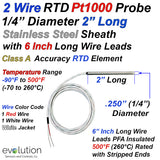 2 Wire Pt1000 RTD Probe 1/4" Diameter with 6 Inches of PFA Lead Wire