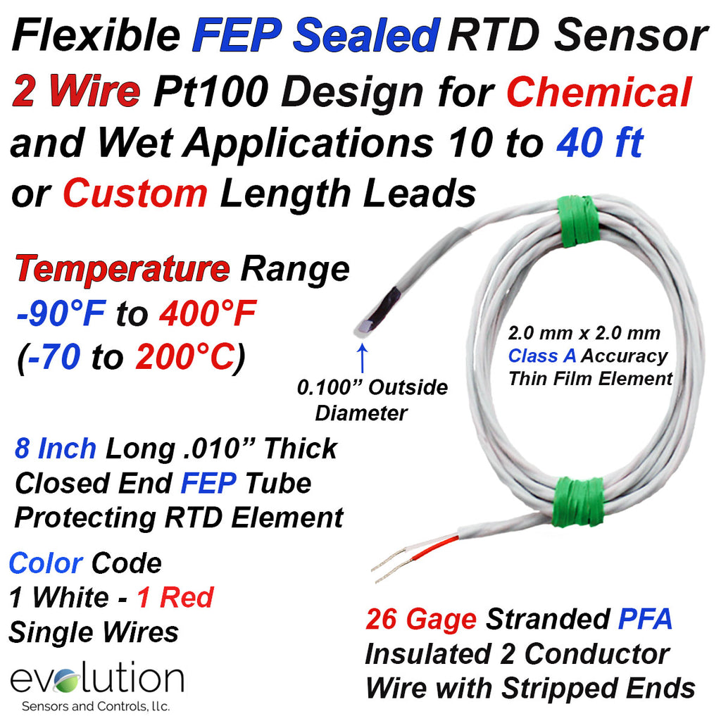 Flexible FEP Sealed 2 Wire RTD Sensor for Wet and Chemical Application ...