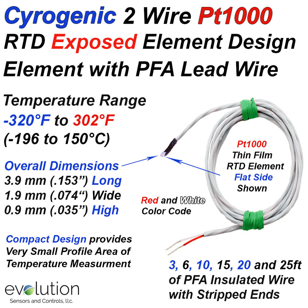 Cryogenic 2 Wire Pt1000 RTD Sensor- Exposed Element with Lead Wire ...