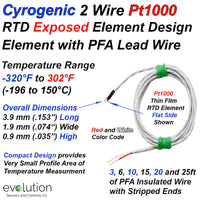 Cryogenic 2 Wire Pt1000 RTD Sensor- Exposed Element with Lead Wire