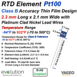 RTD Thin Film Element Pt100 Class B Accuracy 2.1 mm x 2.3 mm size