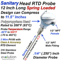 RTD Probe with 1/2 NPT Fitting and Sanitary Plastic Connection Head