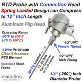 RTD Probe with Connection Head 12 Inches Long with Aluminum Flip Top