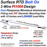 3 Wire Pt1000 Surface RTD witih Miniature Aluminum Bolt On Fitting