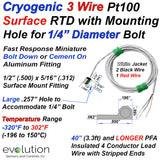 Cryogenic 3 Wire Pt100 Surface Mount RTD for 1/4" Diameter Bolts with 3ft and LONGER Wire Leads