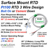 Surface Mount 3 Wire Pt100 RTD with Bolt On Miniature Fitting and Wire Leads