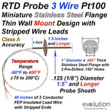 3 Wire Pt100 RTD for Exhaust hoods and Labs with Mounting Flange and Wire Leads