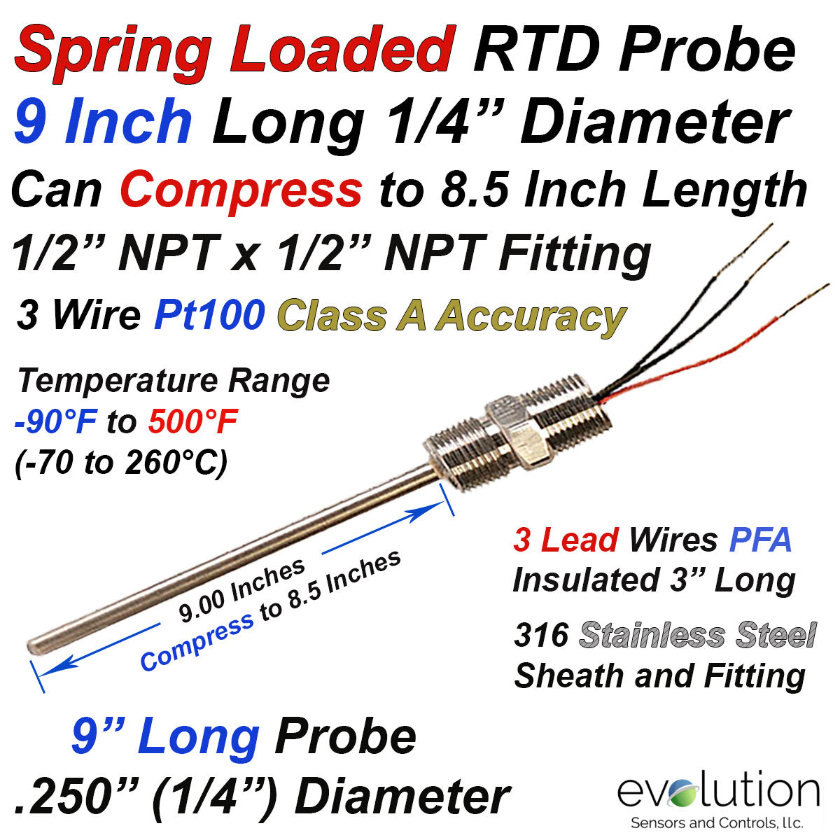 RTD Probe Spring Loaded 1/4