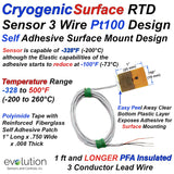 Cryogenic Surface RTD Sensor 3 Wire Pt100 - Self Adhesive Surface Mount Design with Stripped Wire Leads