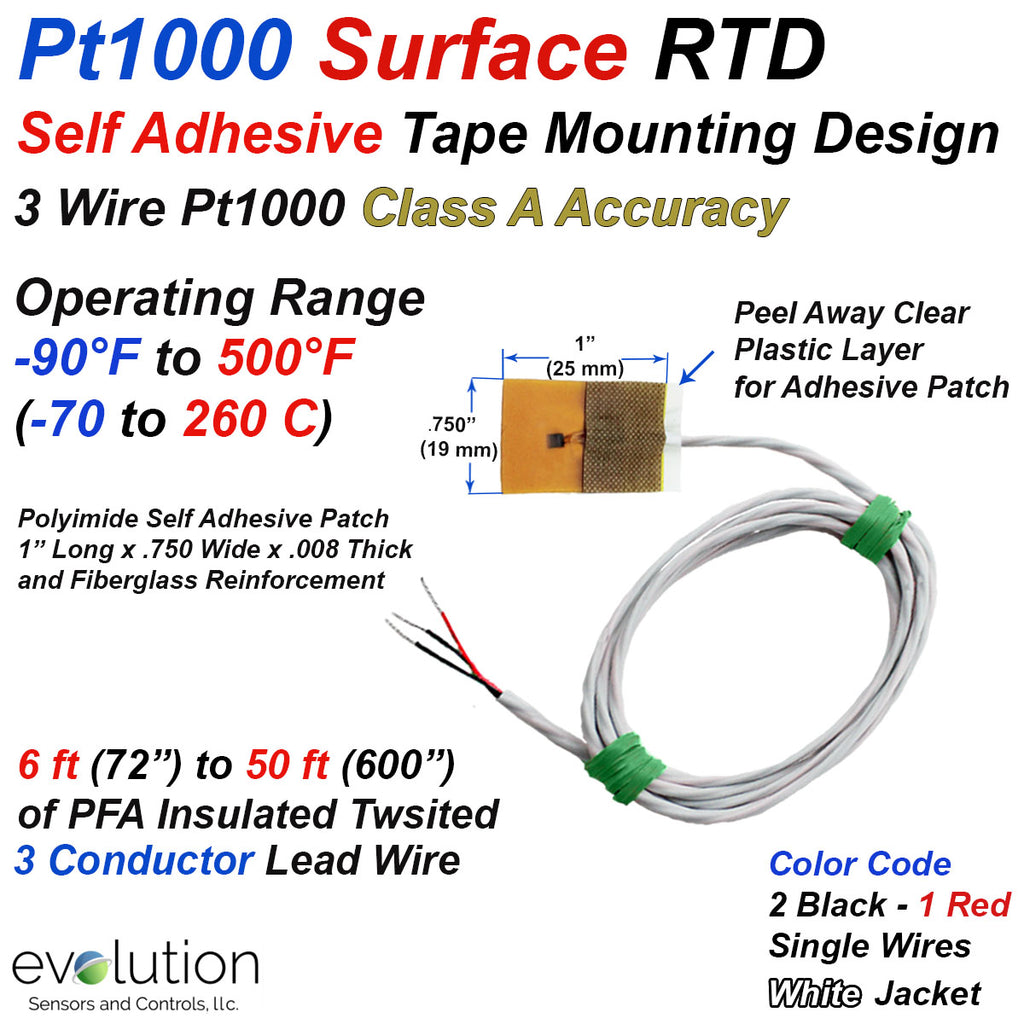 Pt1000 RTD Surface Temperature Sensor Self Adhesive Patch Long Leads ...