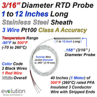 3 Wire Pt100 RTD Probe 3/16