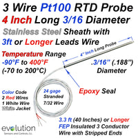 3 Wire Pt100 RTD Probe 3/16