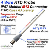 4 Wire RTD with M12 Connector |1/8" Diameter 12 Inches Long