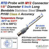 RTD Probe with M12 Molded Connector 1/8