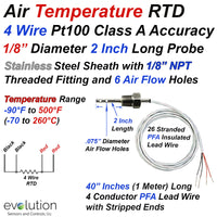 4 Wire Pt100 RTD Probe Air Temperature Probe with 1/8 NPT Fitting 