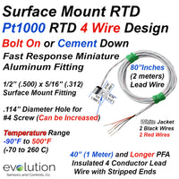 4 Wire Pt1000 (Platinum 1000 ohm) Bolt On Surface Mount RTD with Leads