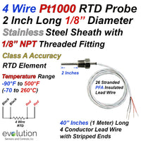 Pt1000 Class A accuracy 4 Wire RTD Probe Temperature Sensor with 1/8