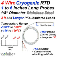 Cryogenic RTD Probe 1 to 6 Inches Long 1/8