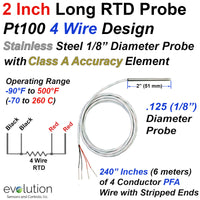 4 Wire Pt100 RTD Probe 2 Inches Long x 1/8