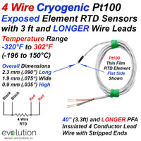 Cryogenic 4 Wire Pt100 RTD Sensor- Exposed Element with Lead Wire