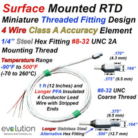 Miniature RTD Sensor 4 Wire Design with Threaded Fitting and Lead Wire