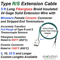 Type R and S Thermocouple Extension Cable with Miniature Ceramic Female Connector and Stripped Ends Termination