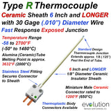 Type R Exposed Thermocouple with 6 Inch and Longer 1/8" Diameter Probe