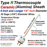 Type R Thermocouple 6 Inch and Longer 1/8" Diameter Ceramic Sheath