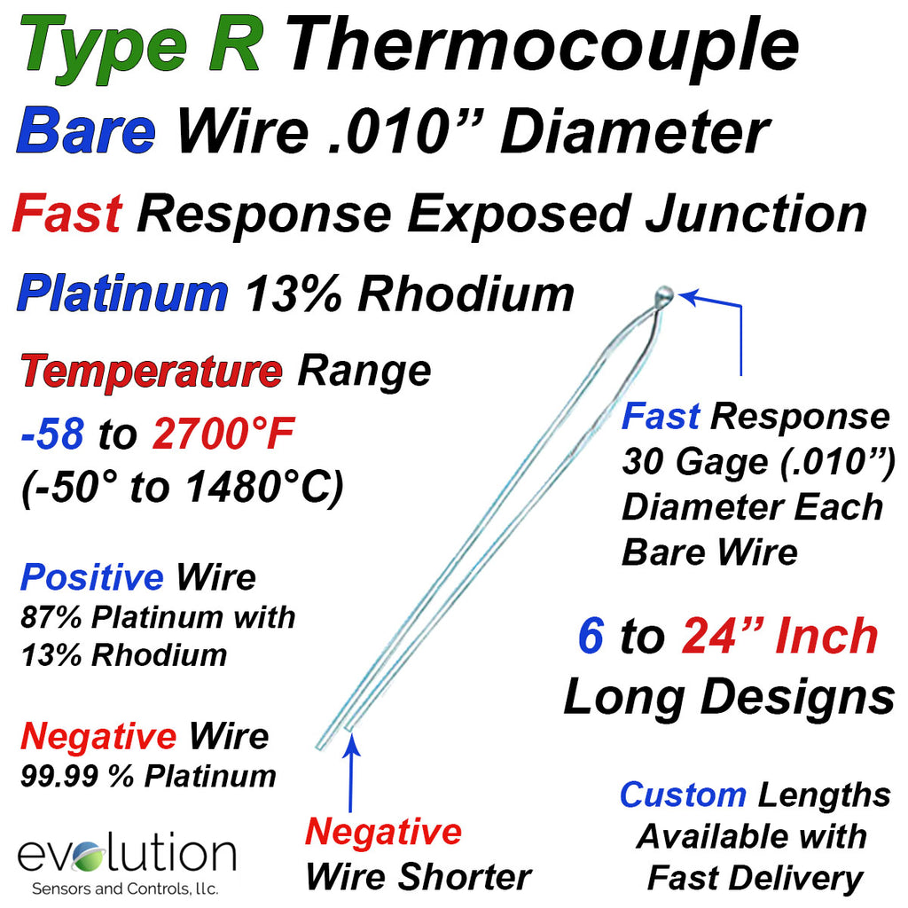 Type R Thermocouple Bare Wire Design .010" (30 Gage) Diameter 