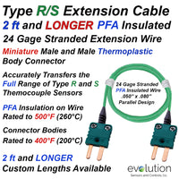 Type R and S Extension Cable 2 ft and Longer with Miniature Male to Male Thermoplastic Connectors