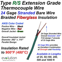 Type RS Thermocouple Extension Wire - Fiberglass Insulated 24 Gage Stranded Wire Diameter