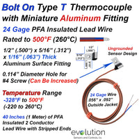 Type T Bolt On Surface Thermocouple with Miniature Aluminum Fitting  