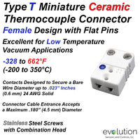 Type T Miniature Female Ceramic Thermocouple Connector