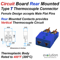 Type T Miniature Circuit Board Thermocouple Connector Rear Mount Design