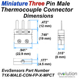 Type T Miniature Three Pin Male Thermocouple Connector Dimensions