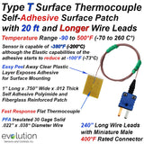 Type T Surface Thermocouple with 20ft Long WIre Leads and Connector