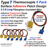 Type T Surface Thermocouple with Fiberglass Leads and Male Connector