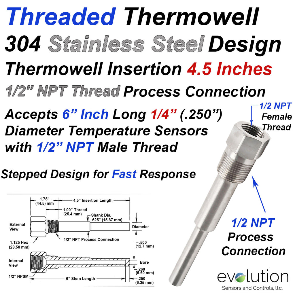 Thermowell Installation Threaded Stainless Steel Thermowell 4.5