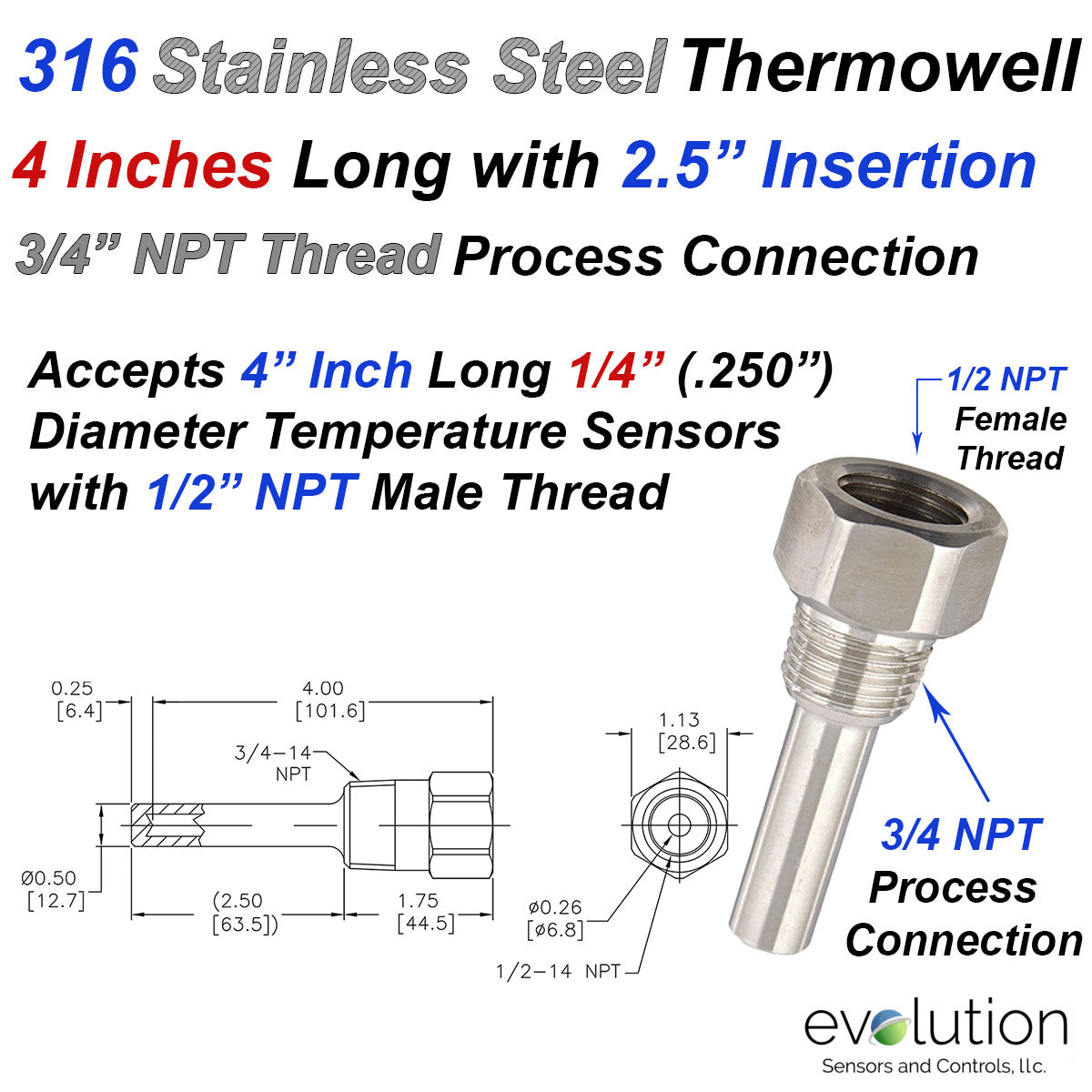 Process Connection Location Stainless Steel Thermowell 2.5