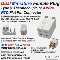 Type U Dual Miniature Thermocouple and RTD 4 Pin Female Connector
